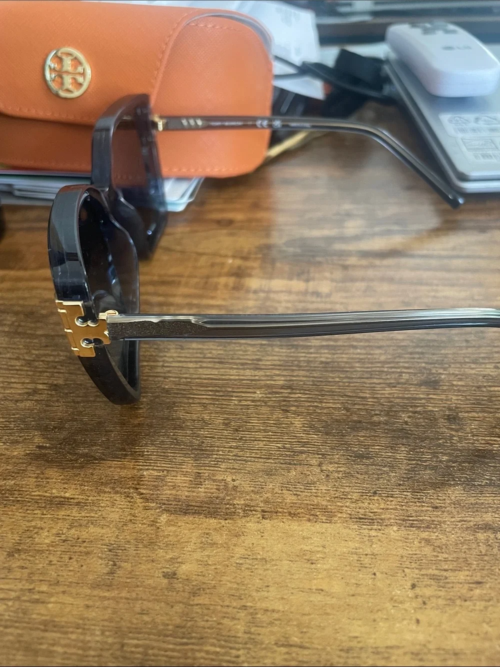 Tory Burch Black Oversized Square Sunglasses with Gold Accents